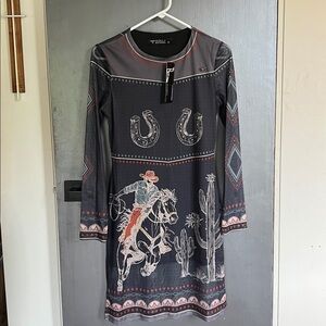 Cowboy Print MESH Dress - size M